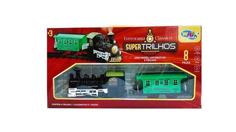 Trenzinho infantil ferrorama locomotiva classica vagões luz e som