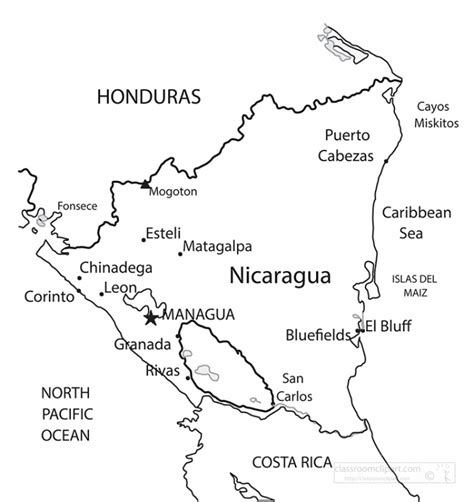 Country Gray Maps Nicaragua Map Black Outline