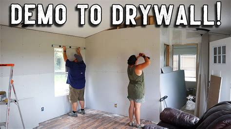 Living Room From Demo To Drywall Mobile Home Renovation Youtube