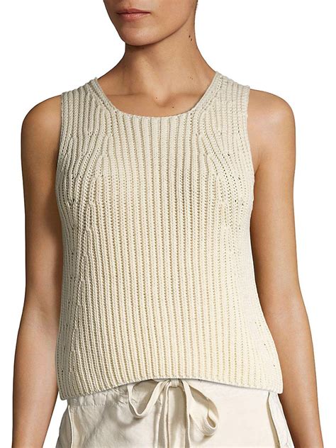 Vince Cotton Chunky Rib Knit Tank Top In White Lyst