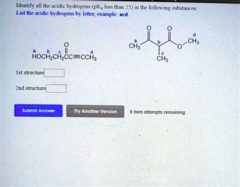 Solved Identify All The Acidic Hydrogens Pka Less Than In The