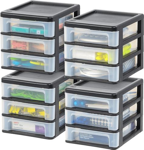 Iris Usa Small 3 Drawer Desktop Organizer 4 Pack Stackable For