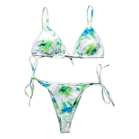 TIERPOP Women Sexy Micro Brazilian Bikini Set Tie Dye Cinched String