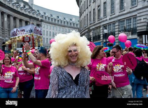 A Transvestite Posing At The Gay Pride Celebrations In London Stock Photo Alamy