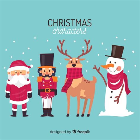 Colección de personajes adorables de navidad en diseño plano Vector