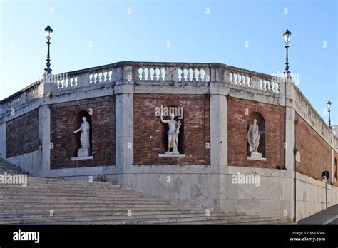 Statues Line The Staircase To The Palazzo Del Quirinale On Quirinal