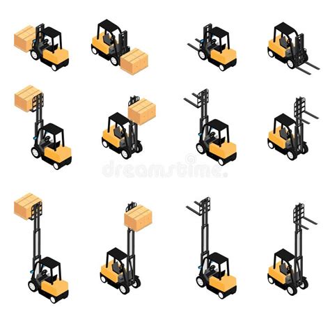 Forklifts Reliable Heavy Loader Truck Vector Illustration Isolated On