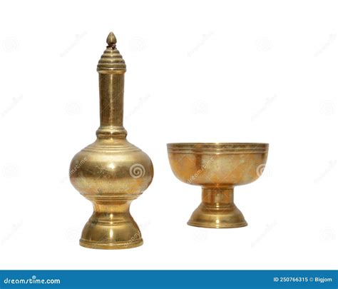 Buddhist`s Grail Brass Ewer Container Pour Water Isolated On White