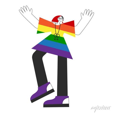 Gay Androgynous Person Standing With Rainbow Flag Lgbtq Symbols