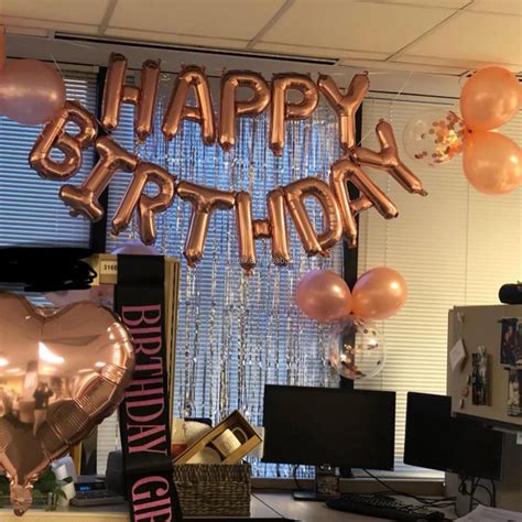 Rose Gold Happy Birthday Party Supplies With Foil Balloon Silver Curtain Cake Topper Swirl Set