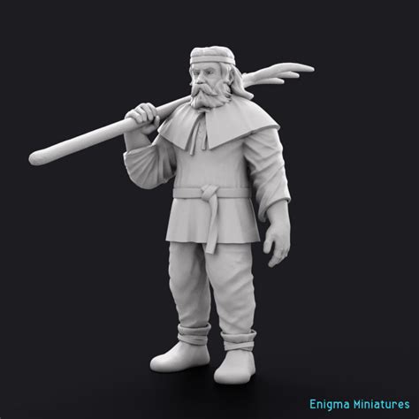 3d Printable Peasant With Pitchfork Em1 By Enigma Miniatures