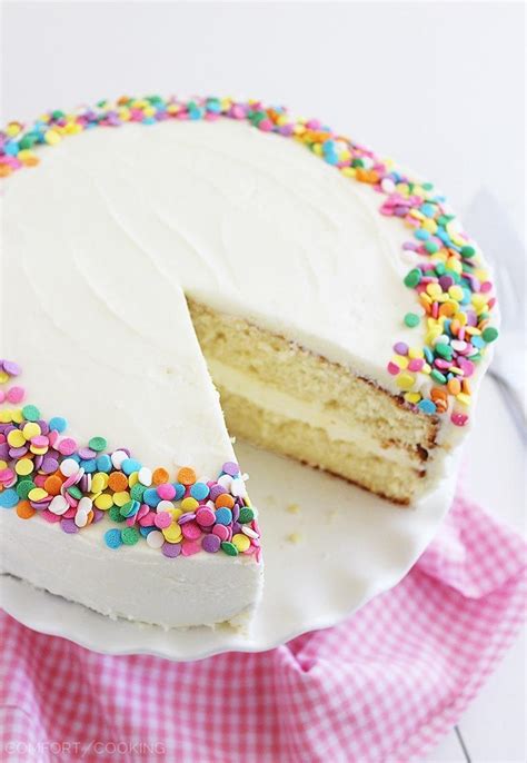 Yellow Birthday Cake With Vanilla Frosting The Comfort Of Cooking