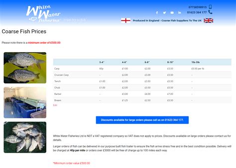 Coarse Fish Price List White Water Fisheries