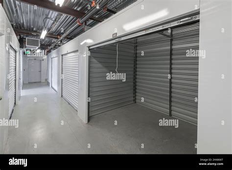 Open door to empty self storage unit interior, New Jersey USA Stock ...