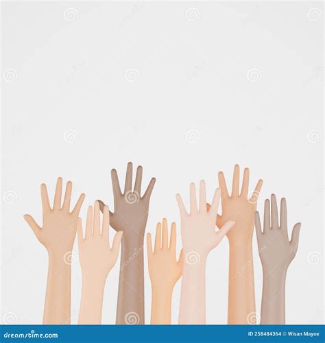 D Render Of People Of Different Nationalities Raising Hands In The Air