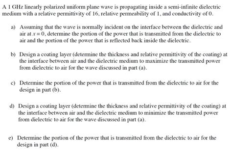 Solved A Ghz Linearly Polarized Uniform Plane Wave Is Chegg