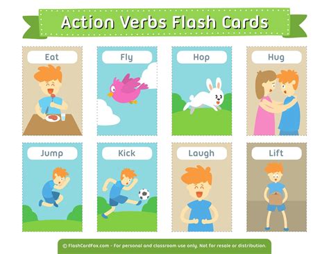 action-verbs-flash-cards-2x3 | Action verbs, Flashcards, Printable ...