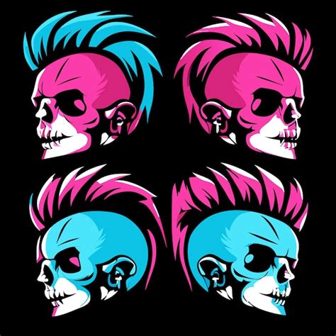 Punky Skulls Kultige Digitale Illustrationen Premium Vektor