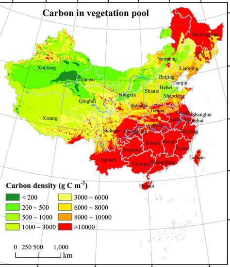 Distribution map of vegetation carbon storage in China. | Download ...