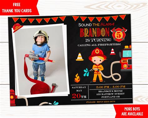 Firefighter Birthday Invitation Photo Firefighter Invitation 1st First