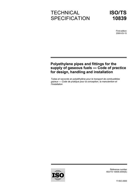 ISO TS 10839 2000 Polyethylene Pipes And Fittings For The Supply Of