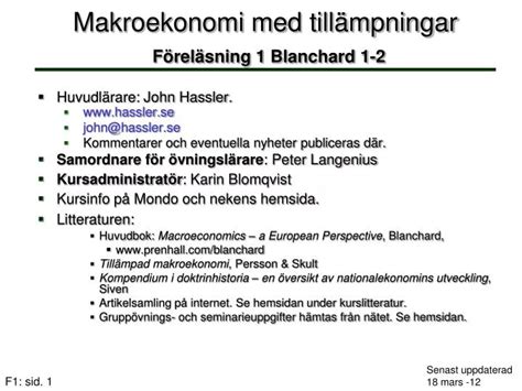 Ppt Makroekonomi Med Till Mpningar F Rel Sning Blanchard