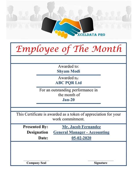 Employee Of Month Certificate