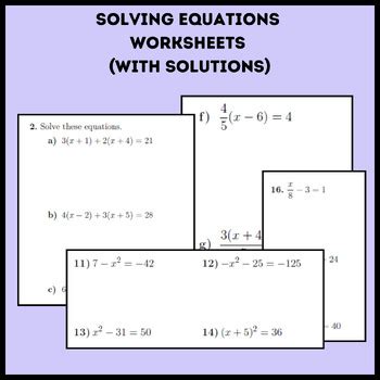 Solving Equations Worksheets With Solutions By Mathamaniacs TPT