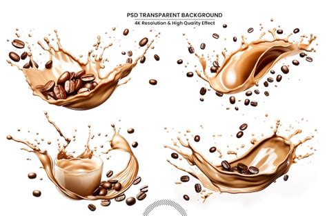 Premium Psd Milk Coffee Splash With Coffee Bean Falling