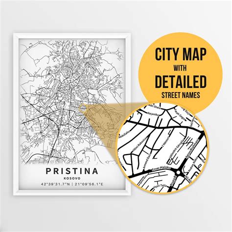 Printable Map of Pristina Kosovo With Street Names Instant - Etsy