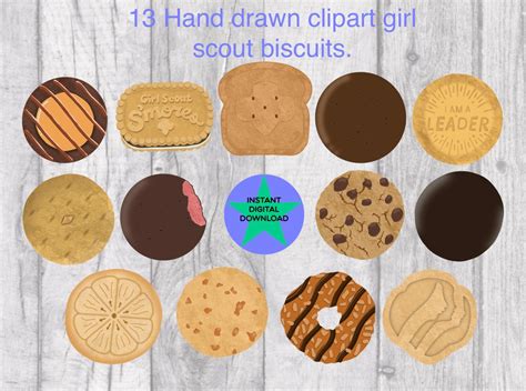 Girl Scout Cookie Clipart Hand Drawn Girl Scout Cookies Digital