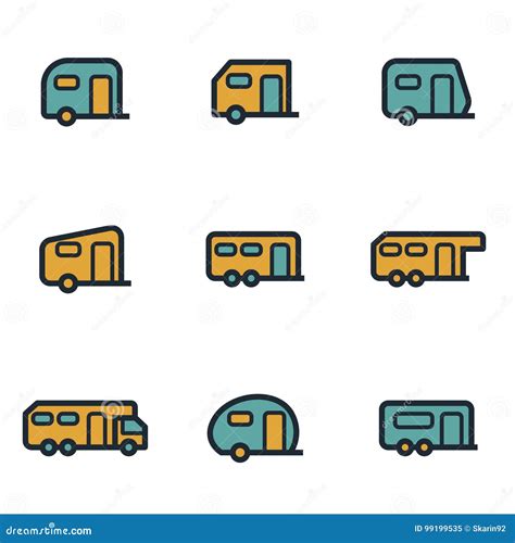 Vector Flat Trailer Icons Set Stock Illustration Illustration Of