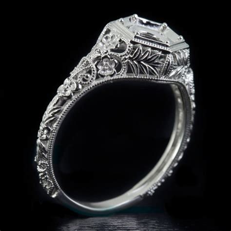 Art Nouveau Platinum Engagement Ring Setting Round Vintage Etsy