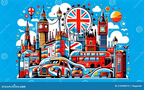 A Lively And Colorful Illustration Of London Featuring Iconic