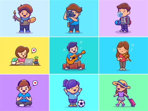 people hobbies 🎨📸🎻🎸🎮💻⚽ on Behance