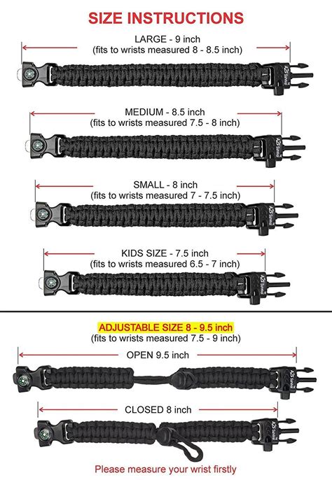 Paracord Bracelet Measurement Chart A Visual Reference Of Charts Chart Master