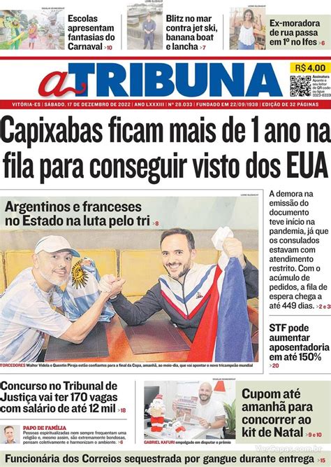 Capa A Tribuna Edi O S Bado De Dezembro De