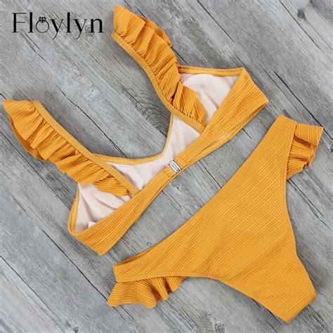 Floylyn Ruffle Strap Bikini Swimwear Vrouwen Push Vicedeal