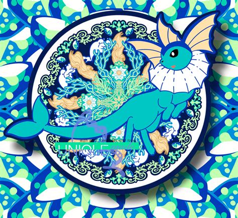 Water Type Art Nouveau Inspired Vaporeon Pokemon Circle Sticker - Etsy