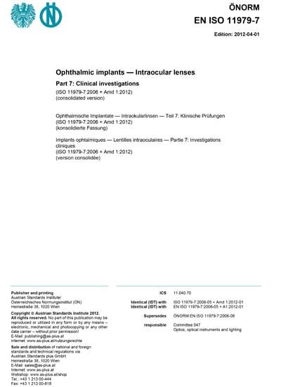 Onorm En Iso Ophthalmic Implants Intraocular Lenses