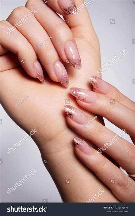 Beautiful White Manicure Glitter Nude Manicure Stock Photo Shutterstock
