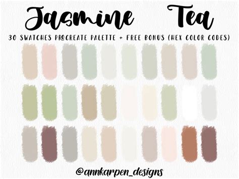 Jasmine Tea Procreate Palette Hex Color Codes Instant Etsy