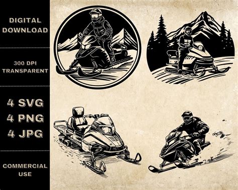 Snowmobile Svg Bundle Png Snowmobiling Clipart Hand Drawn Snowmobile