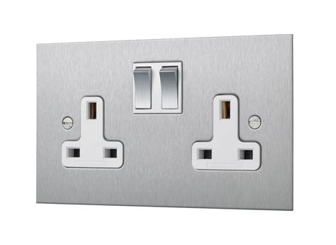 Satin Stainless Steel Double Socket Twin Switched 2 Gang 13 Amp Wandsworth Electrical