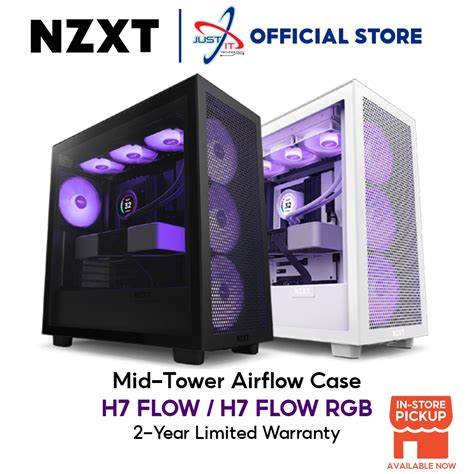 NZXT H7 FLOW / H7 FLOW RGB Mid-Tower Gaming Case / Casing - Matte Black/Matte White/Matte Black ...