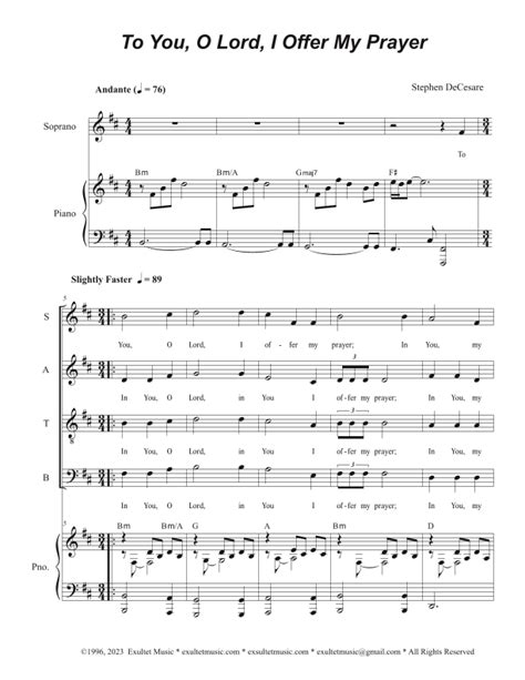 To You O Lord I Offer My Prayer Vocal Quartet Satb Sheet Music