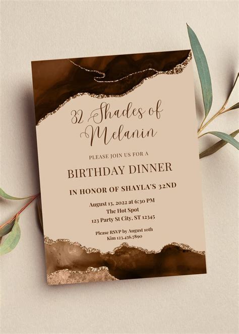 Editable Shades Of Melanin Birthday Dinner Invitation Shades Of Brown