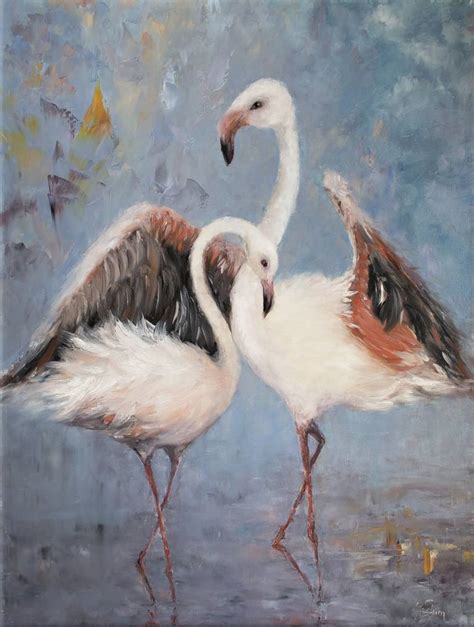 Flamingos In The Saltpans Of Aveiro Painting By Oxana Shimanchuk