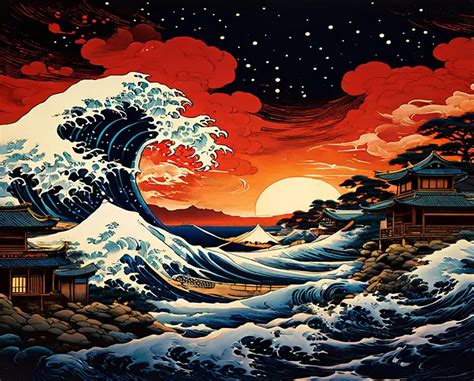 Japanese Painting Of Tsunami Painting | Diamond Painting Kits