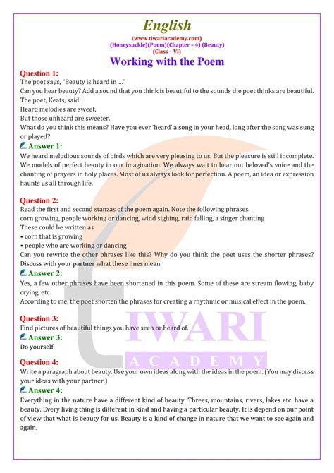 NCERT Solutions For Class 6 English Honeysuckle Chapter 4